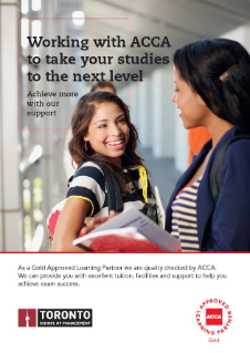 Example of co-branded ACCA marketing banner with an image of two women smiling and the text Working with ACCA to take your studies to the next level, achieve exams with our support