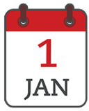 Calendar showing the date of 1 January