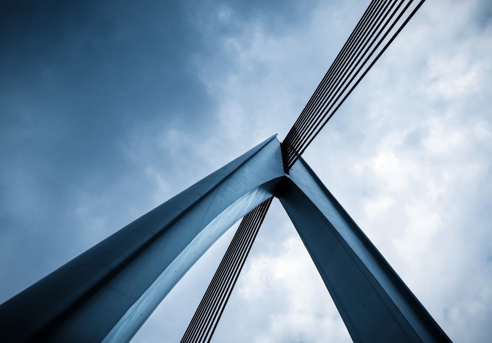 Image of a section of a suspension bridge - viewed looking up