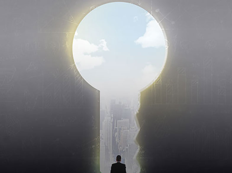 illustration of person looking through keyhole