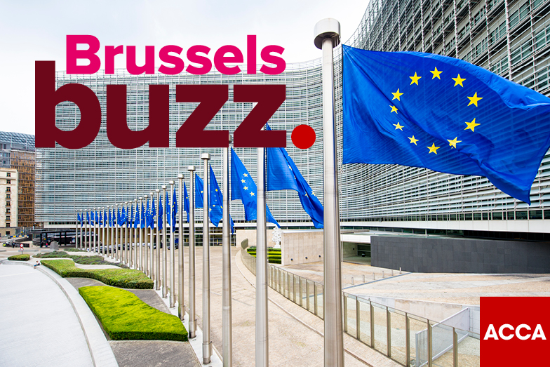 European Commission in Brussels, Belgium, overlaid with the words 'Brussels buzz' and the ACCA logo