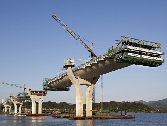 Sections of a concrete bridge under construction