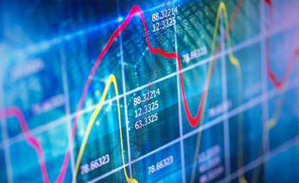 Image representing the changes in a company's profit over time shown as two coloured line graphs