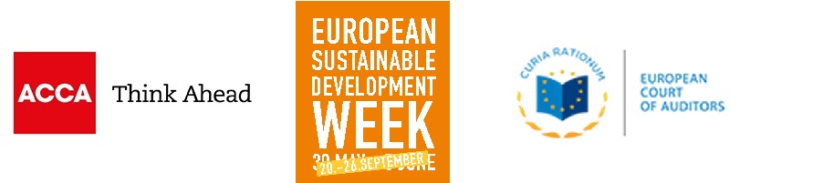 The logos for European Sustainable Development Week, ACCA and the European Court of Auditors