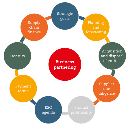 Areas of collaboration (Strategic goals; Planning and forecasting; Acquisition and disposal of entities; Supplier due diligence; Product profitability; ESG agenda; Payment terms; Treasury; supply chain finance;)