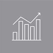 A grey icon depicting a graph, which is intended to signify 'enabling business to be the driver of society's prosperity'. 