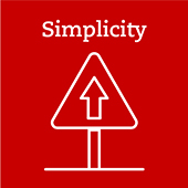 A red icon with a traffic sign, which is intended to indicate 'simplicity'. A red icon with a traffic sign, which is intended to indicate 'simplicity'.