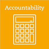 A yellow icon with a calculator, which is intended to signify 'accountability'.