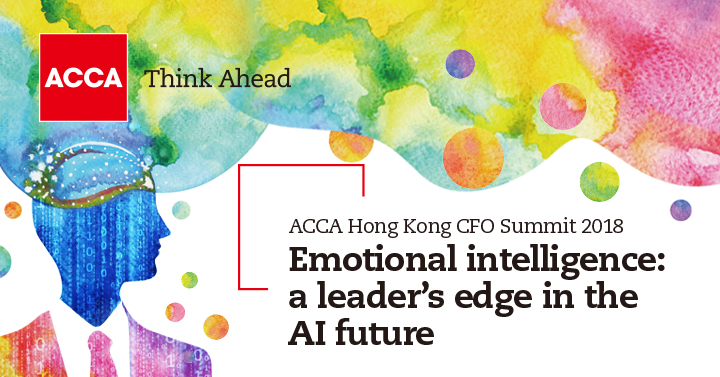 Event poster for the ACCA Hong Kong CFO summit 2018, which is called 'Emotional intelligence: a leader's edge in the AI future'