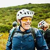 Group of senior cyclers preparing to set-off on a countryside bike ride