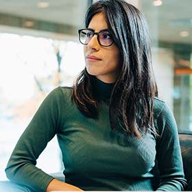 woman looking up and to the left