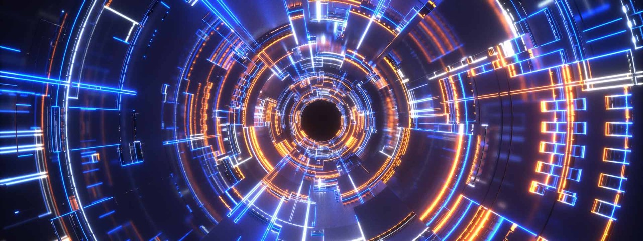 futuristic blue and orange swirl