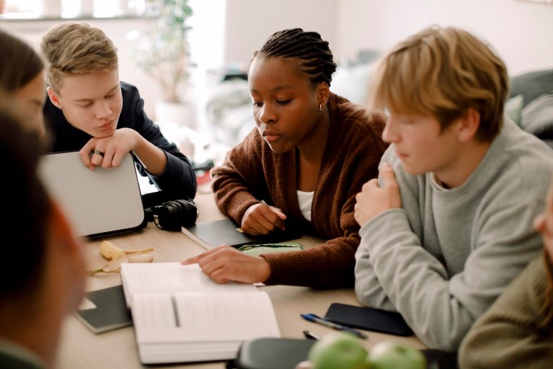 Students learning accounting in high school