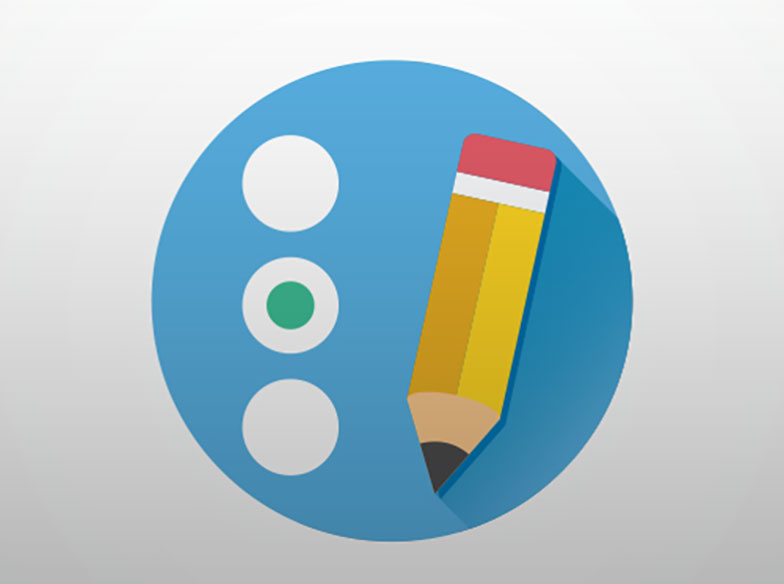 Pencil and radio box blue icon on grey background