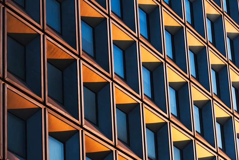 Sunlight casting a golden glow on a building