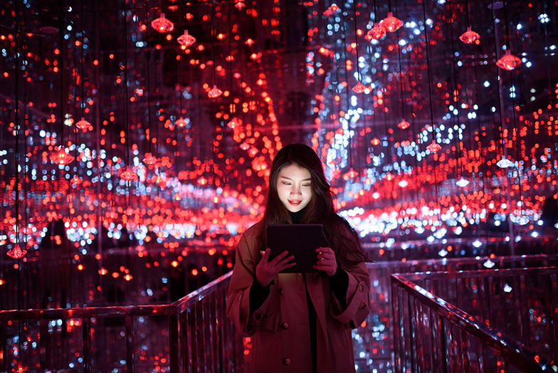A woman using a tablet