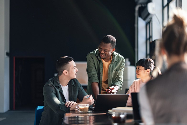 people talking in an office