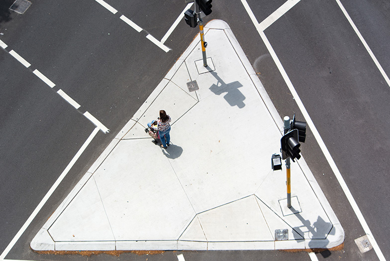 Triangular traffic island from above