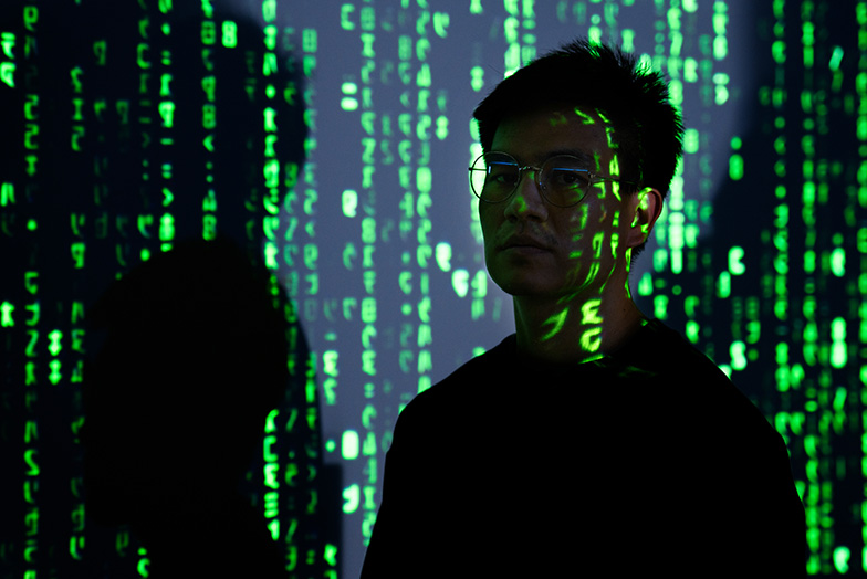 person-green-background