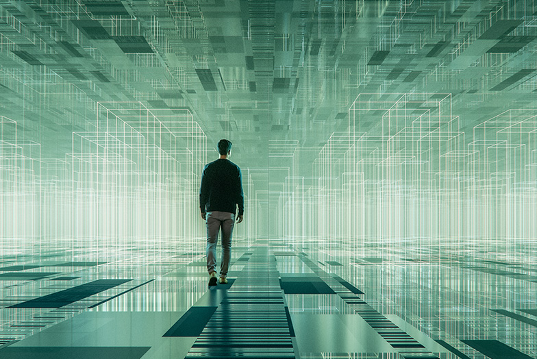 Person in a futuristic room