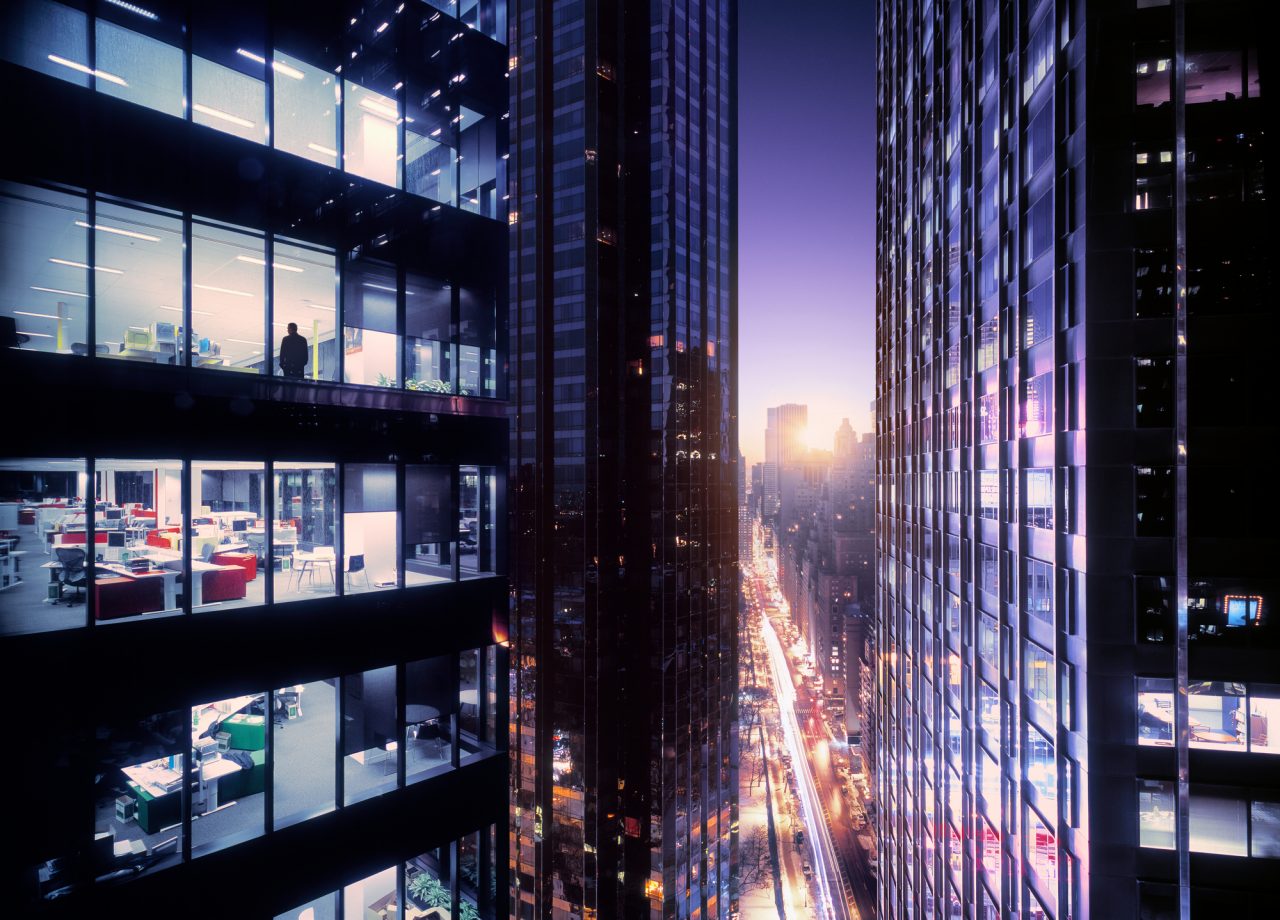 View of city with water and skyscrapers