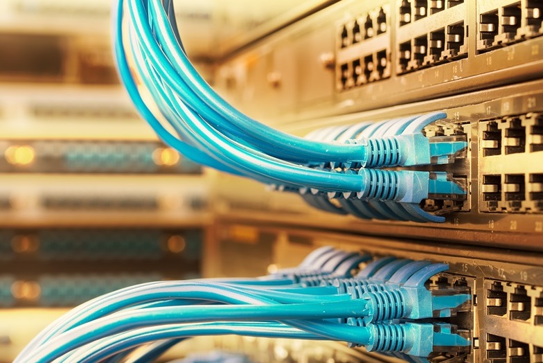 Close up of data cables in a server room