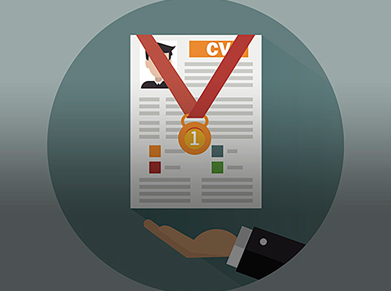 illustration of a cv with a gold medal draped over the top
